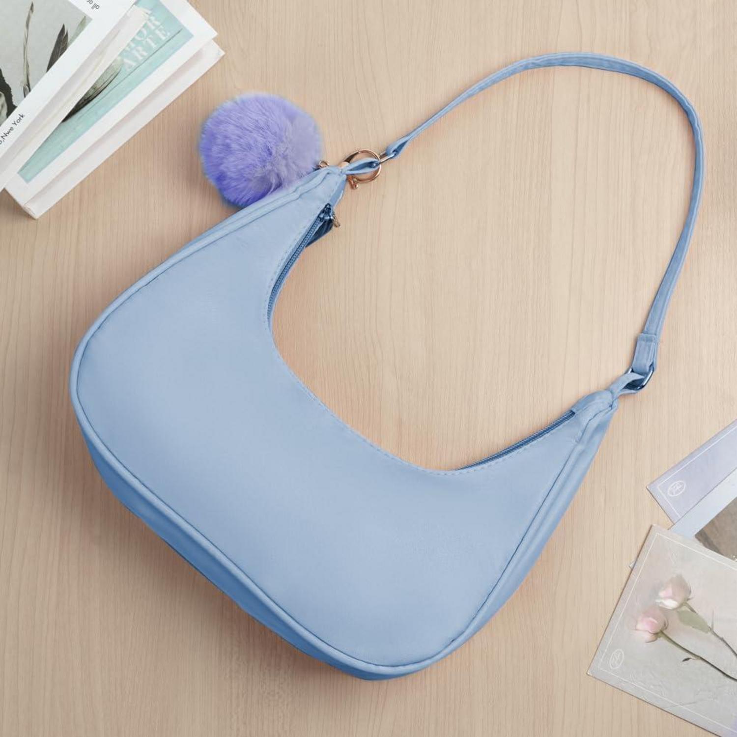 Aucuu Umhängetasche Damen Handtasche Retro Nylon Y2k Fashion Pom-Pom Schlüsselanhänger