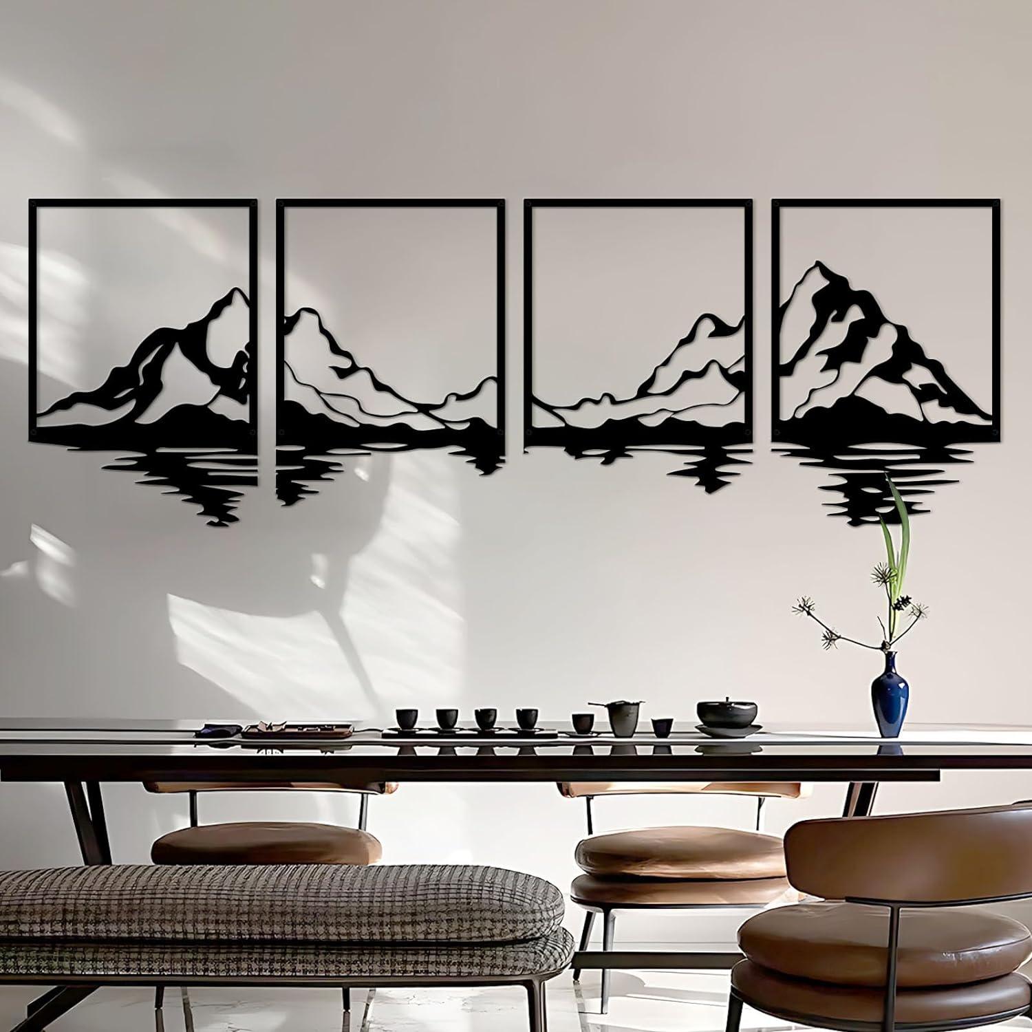Metall Berg Wandkunst Set 4-teilig rustikales Dekor schwarzrahmig