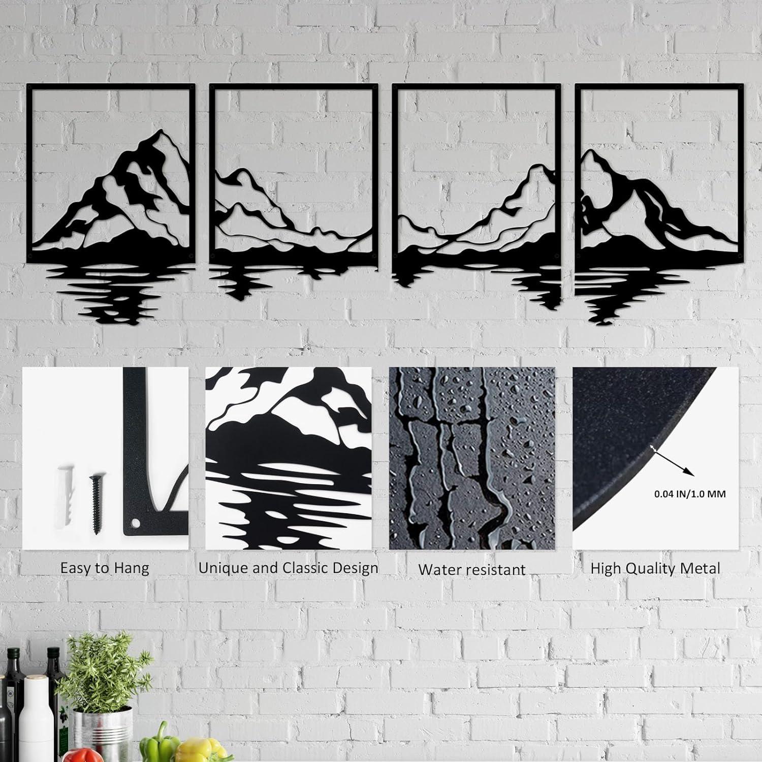 Metall Berg Wandkunst Set 4-teilig rustikales Dekor schwarzrahmig