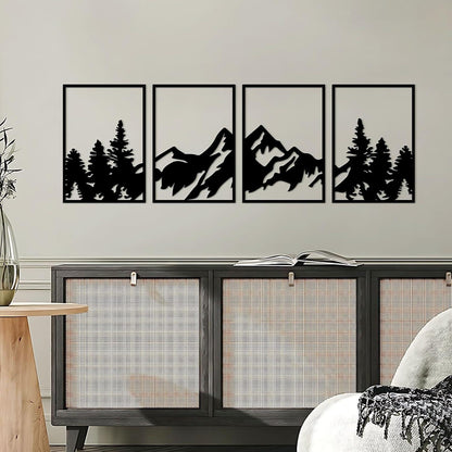 Wandkunst-Set 4-teilig Metall Berge Wald Dekor 50x15.7 cm