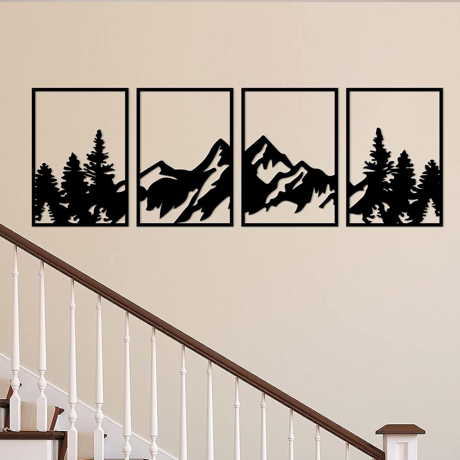 4er Set Metall Berg Wandkunst Dekor - Rustikale Berge Deko 127x40 cm