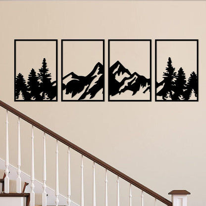4er Set Metall Berg Wandkunst Dekor - Rustikale Berge Deko 127x40 cm