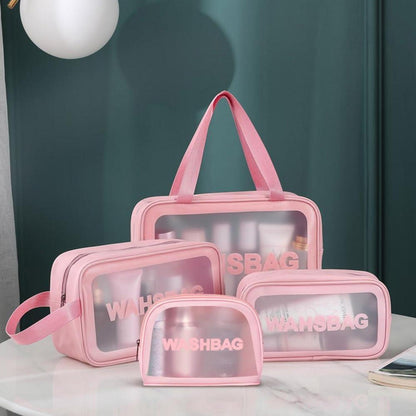 Aucuu Transparente Kosmetiktasche PU-Leder Kulturbeutel 4PC Rosa