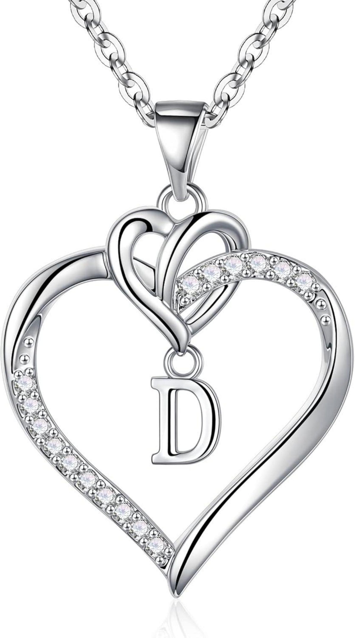 Herz Initial Halskette 14K Vergoldet Zirkonia Damen Valentinstag