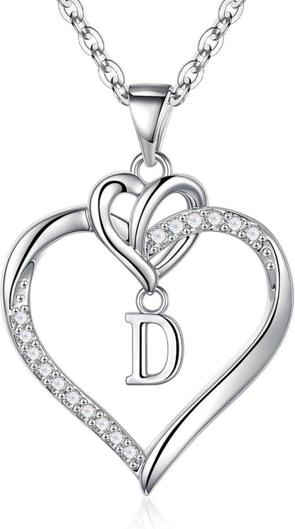 Herz Initial Halskette 14K Vergoldet Zirkonia Damen Valentinstag