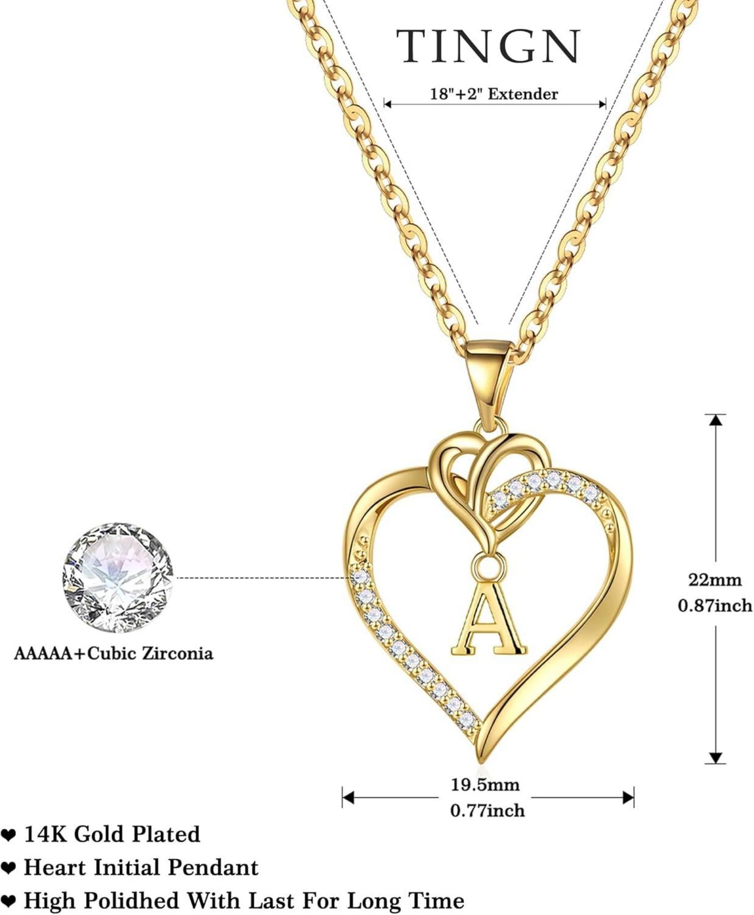 Valentinstag Geschenke Herz Initialen Halskette 14K Gold Zirkonia Damen K_FINDEN
