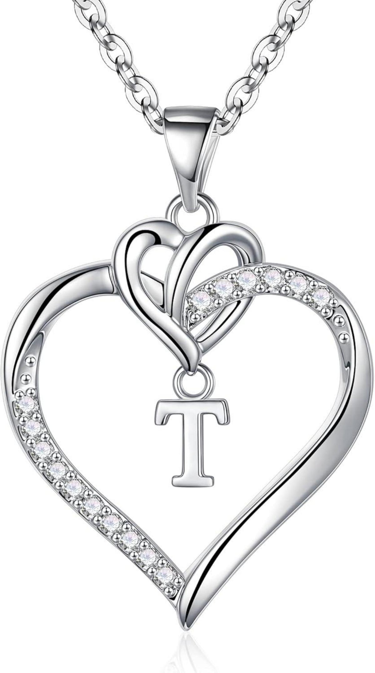 Herz Initial Halskette Zirkonia 14K Gold Damen Geschenk