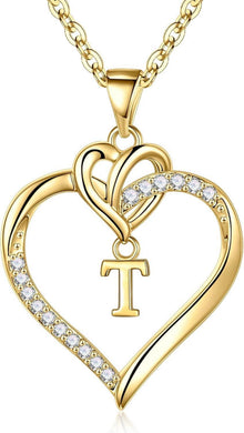 Herz Initialen Halskette 14K Vergoldet Zirkonia Valentinstag Mama