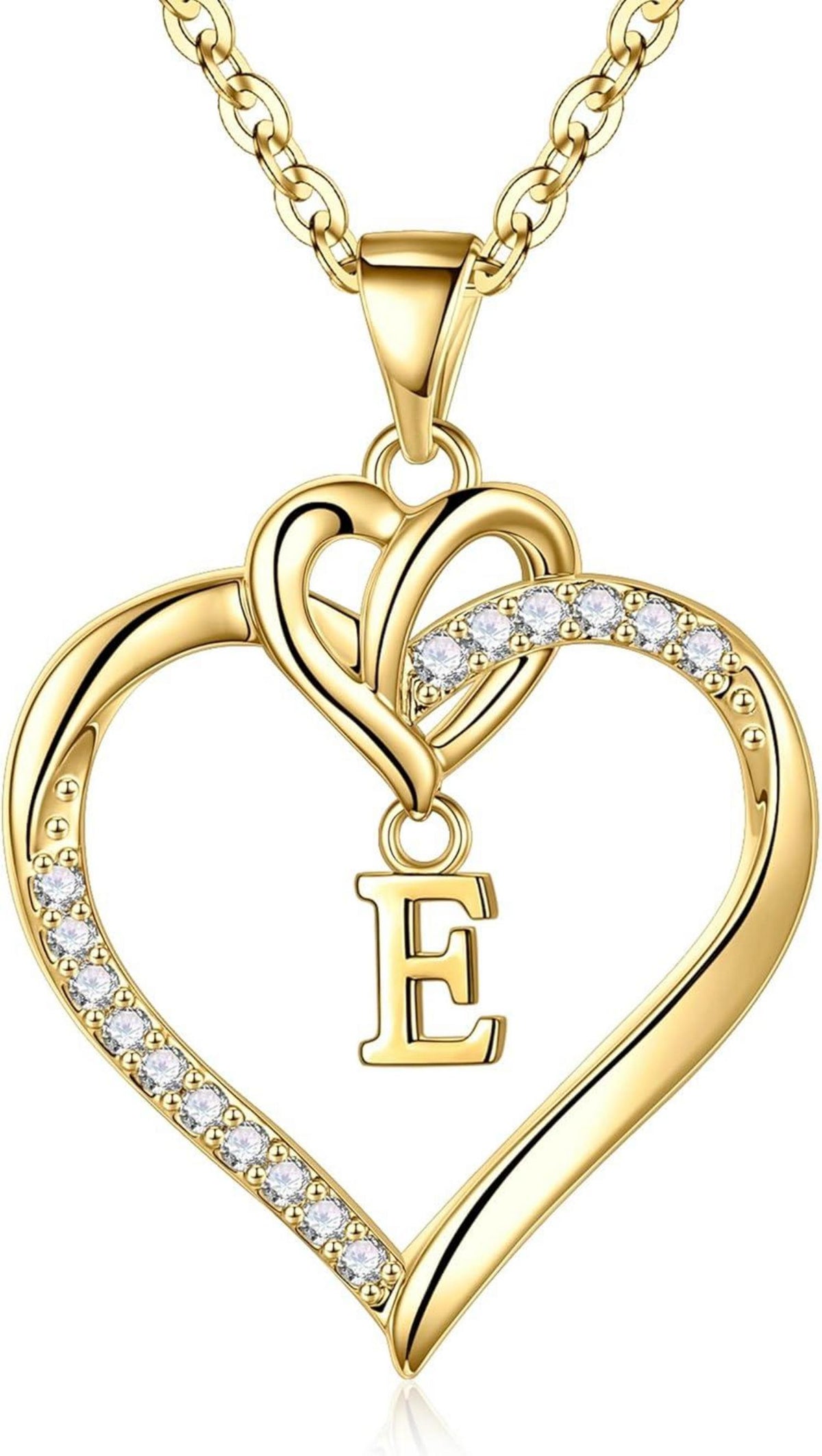 Herz Halskette 14K Vergoldet Zirkonia Buchstaben Kette für Frauen