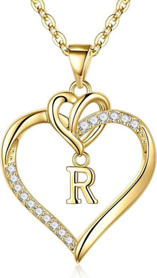 Valentinstag Herz Initial Halskette Gold Vergoldet Zirkonia Damen