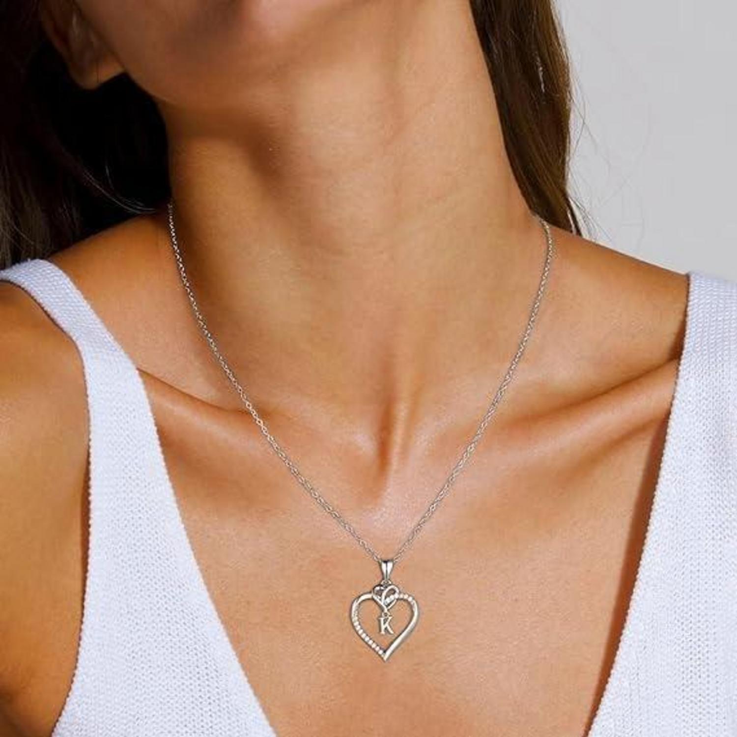 TINGN Valentinstag Geschenke Herz Kette Damen 14K Gold Vergoldet Zirkonia Buchstaben Mama Freundin - Silber