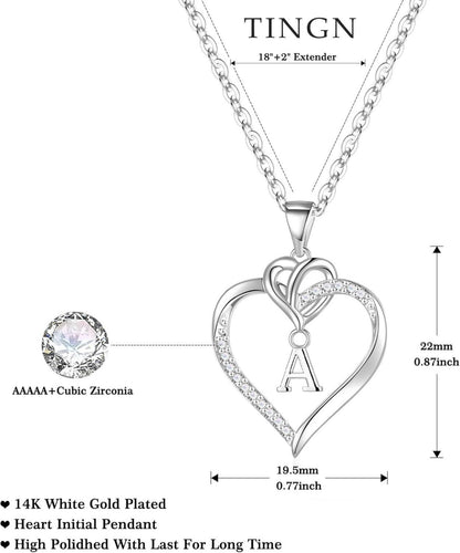 TINGN Valentinstag Geschenke Frauen Herz Kette Zirkonia 14K Gold Silber