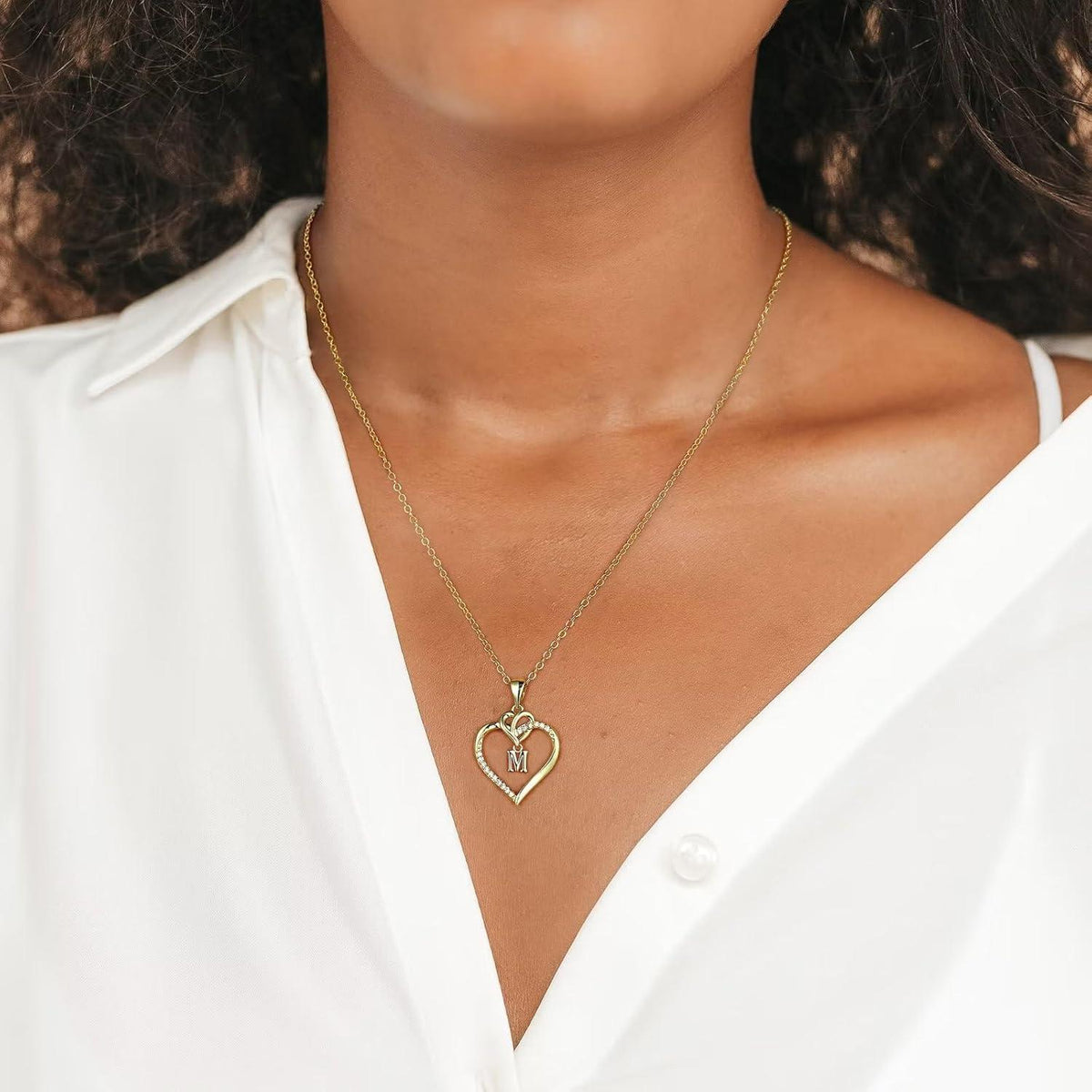 TINGN 14K Gold/Weißgold Herz Buchstaben Kette Zirkonia Halskette - Valentinstag Geschenke