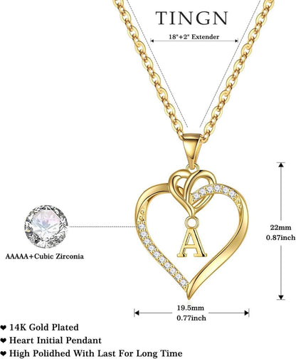 14K Gold Herz Initialen Zirkonia Halskette Damen Valentinstag Geschenke