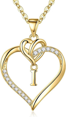 TINGN Valentinstag Herz Initialen Halskette 14K Gold Zirkonia