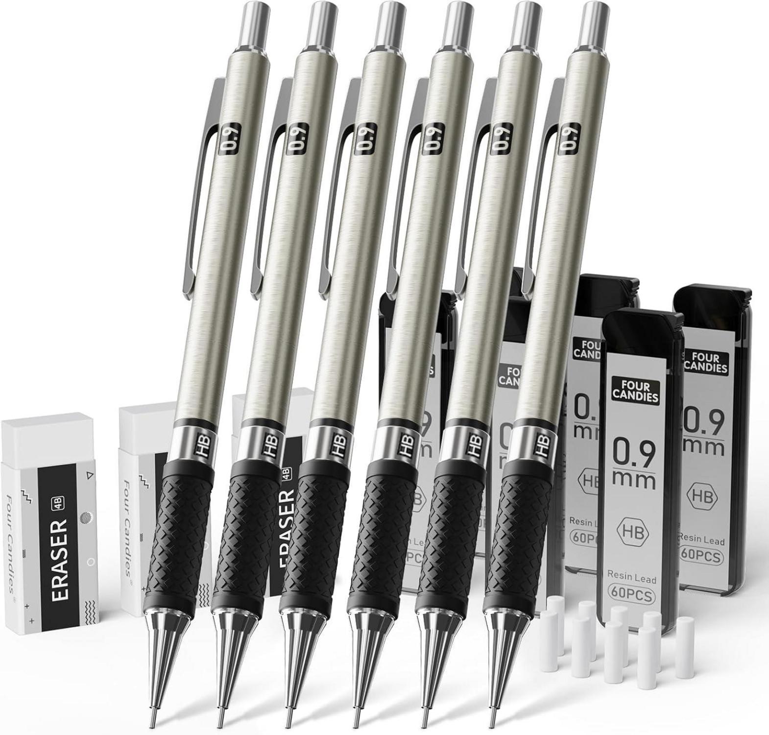 4 Candies 0,9mm Druckbleistift Set mit Minen, Radiergummis & Etui