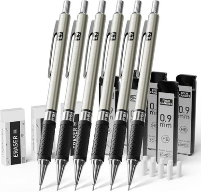 4 Candies 0,9mm Druckbleistift Set mit Minen, Radiergummis & Etui