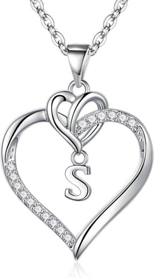 Herz Initial Halskette Damen Zirkonia Gold Vergoldet Silber
