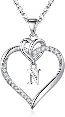 Herz Initialen Halskette 14K Gold Vergoldet Zirkonia Damen N Silber