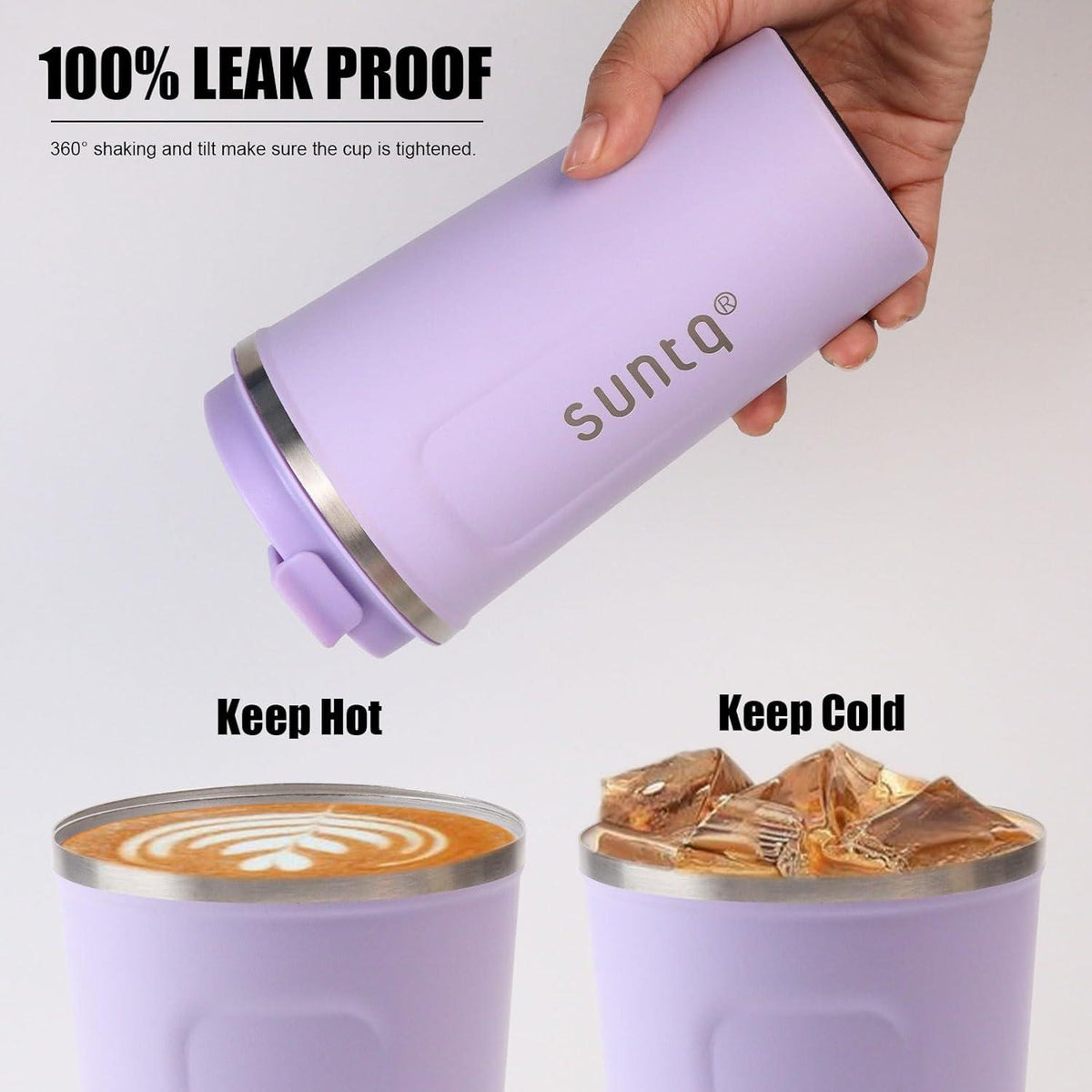 SUNTQ Kaffeebecher Edelstahl Thermobecher Doppelwand Isoliert 510ml Lila