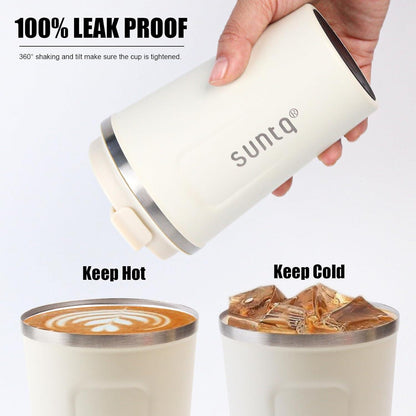 SUNTQ Kaffeebecher to go Edelstahl Thermobecher Doppelwand Isoliert Elfenbein 380ml