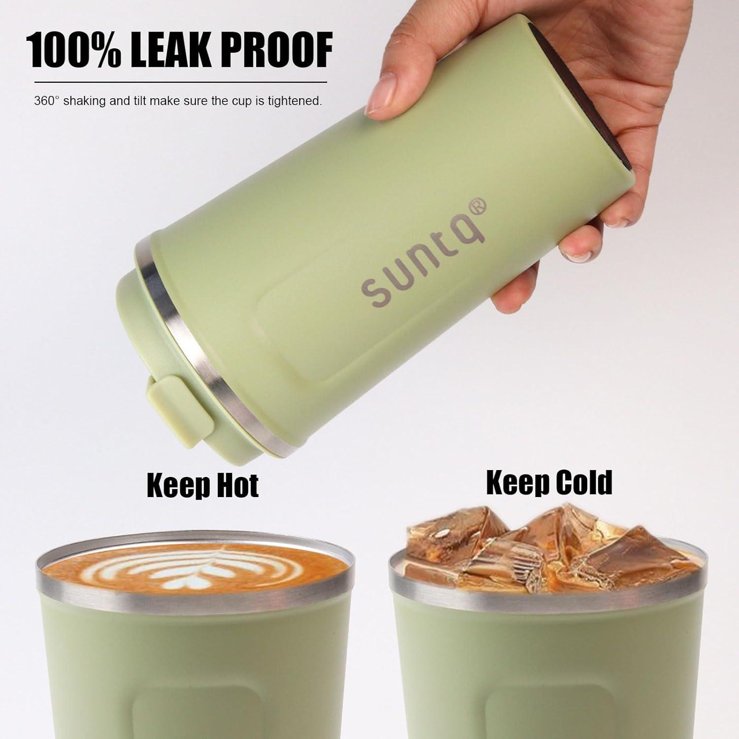 SUNTQ Kaffeebecher to go Edelstahl Thermobecher Doppelwand Isoliert 510ml Sage