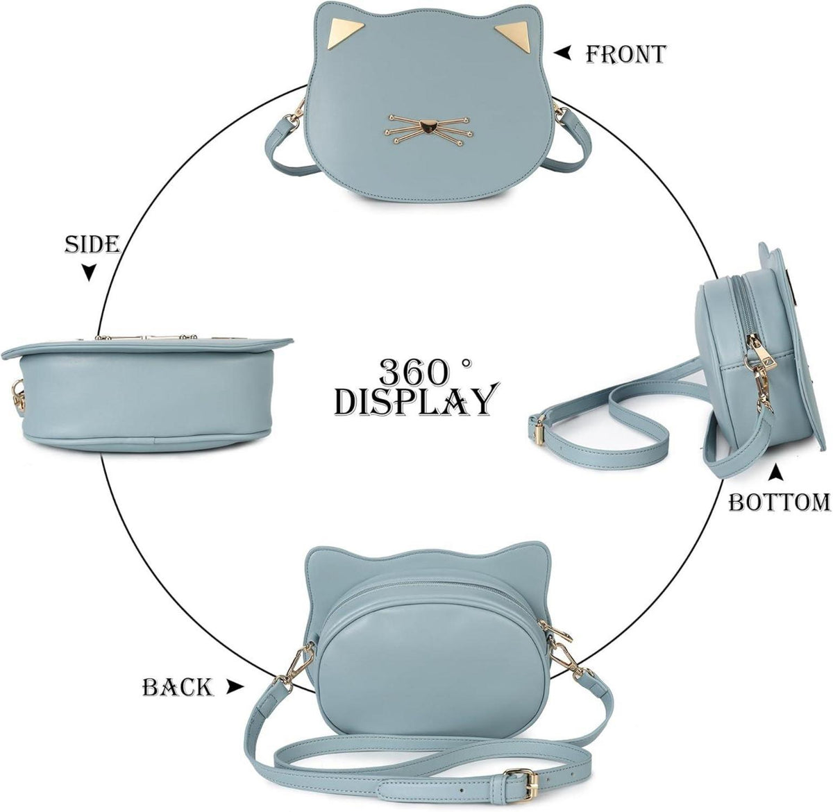 Katze Geldbörse Tasche für Mädchen, Kawaii Crossbody Schultertasche Blau