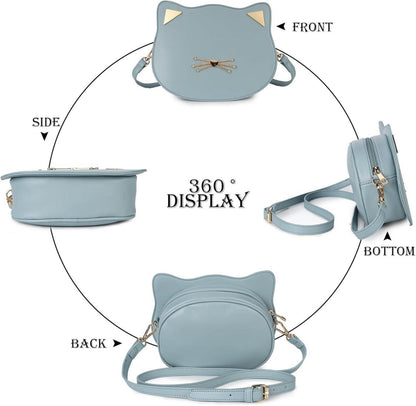 Katze Geldbörse Tasche für Mädchen, Kawaii Crossbody Schultertasche Blau