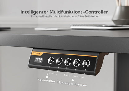 Claiks Elektrischer Schreibtisch 120x60 cm Schwarz höhenverstellbar mit Schublade