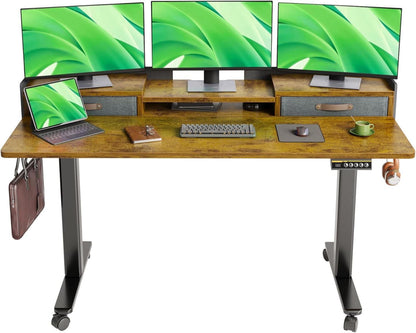 Elektrisch höhenverstellbarer Schreibtisch mit Schubladen 140x60 cm