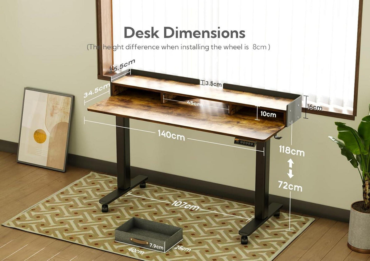 Elektrisch höhenverstellbarer Schreibtisch mit Schubladen 140x60 cm