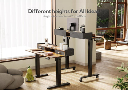 Höhenverstellbarer Schreibtisch 140x60 cm Braun mit Schubladen und Monitorständer