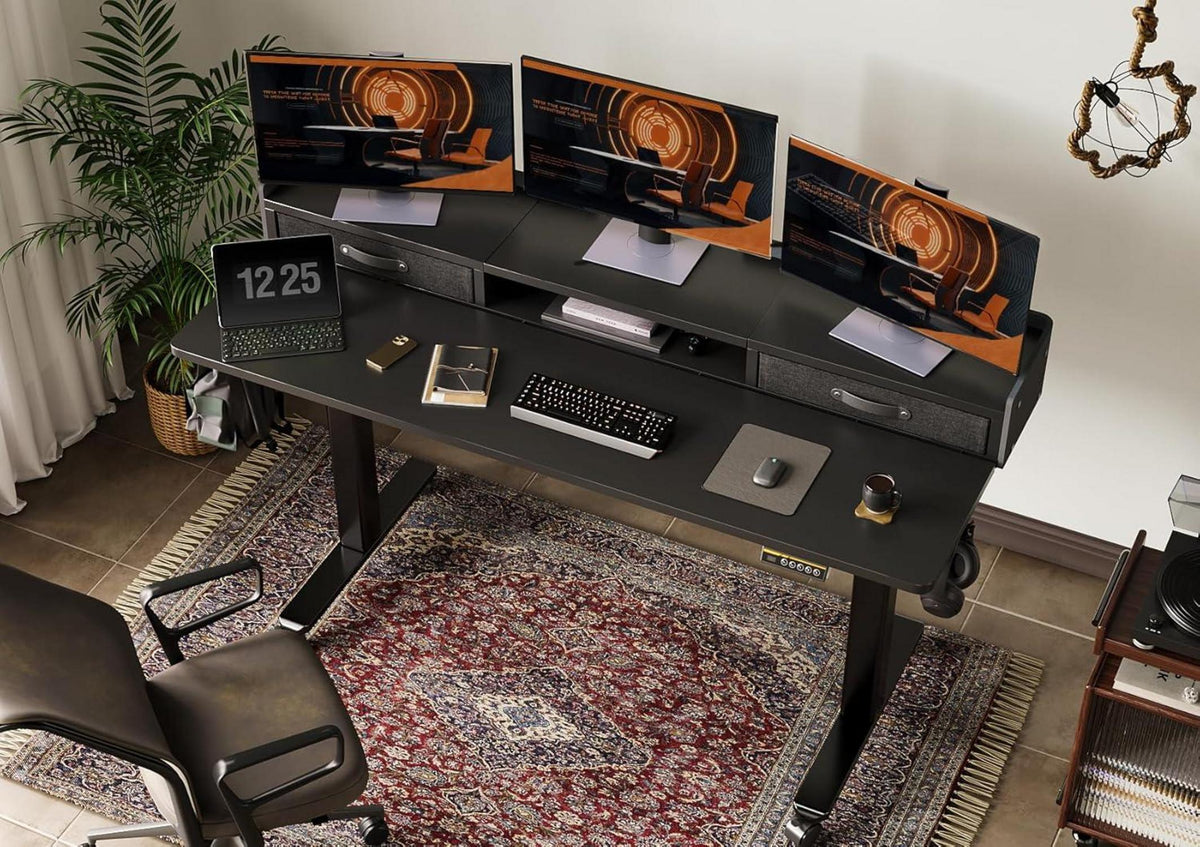 Höhenverstellbarer Schreibtisch 140x60 cm mit Schubladen und
