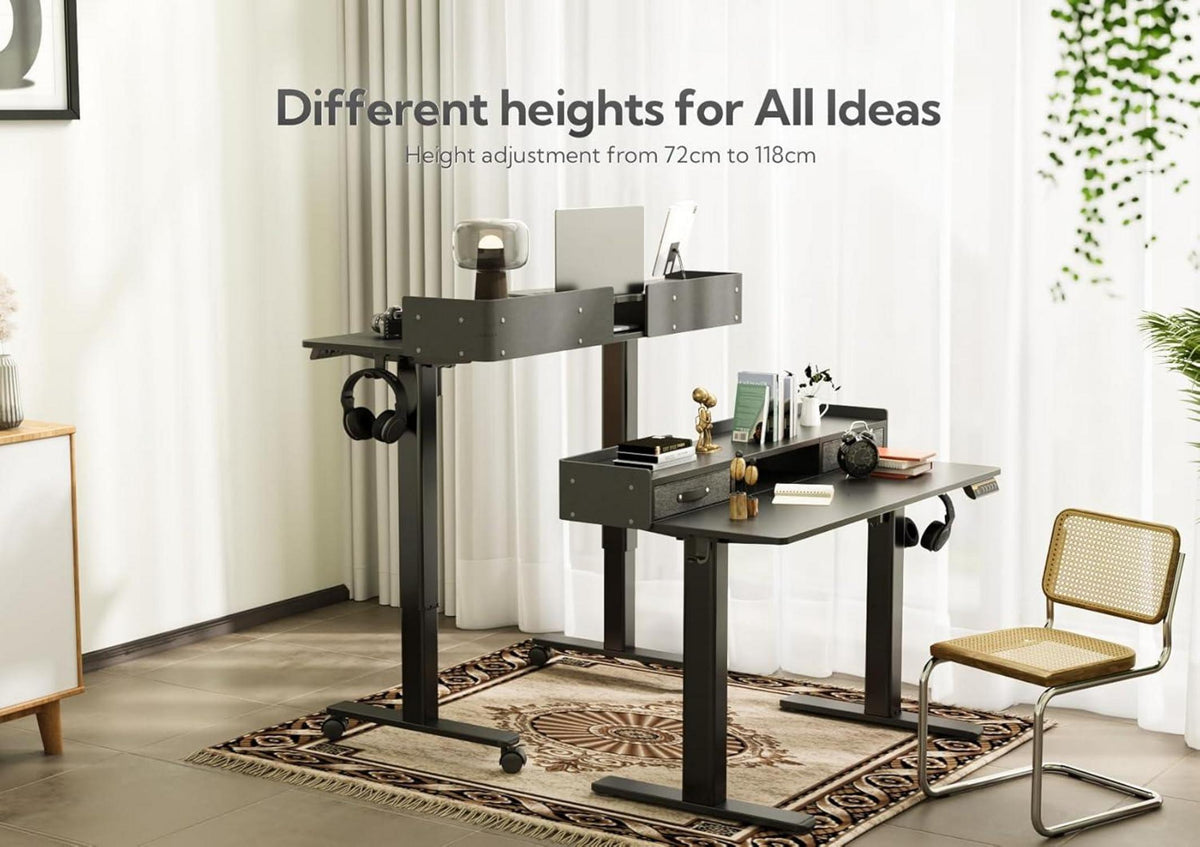 Höhenverstellbarer Schreibtisch mit Schubladen und Monitorständer 140x60 cm schwarz