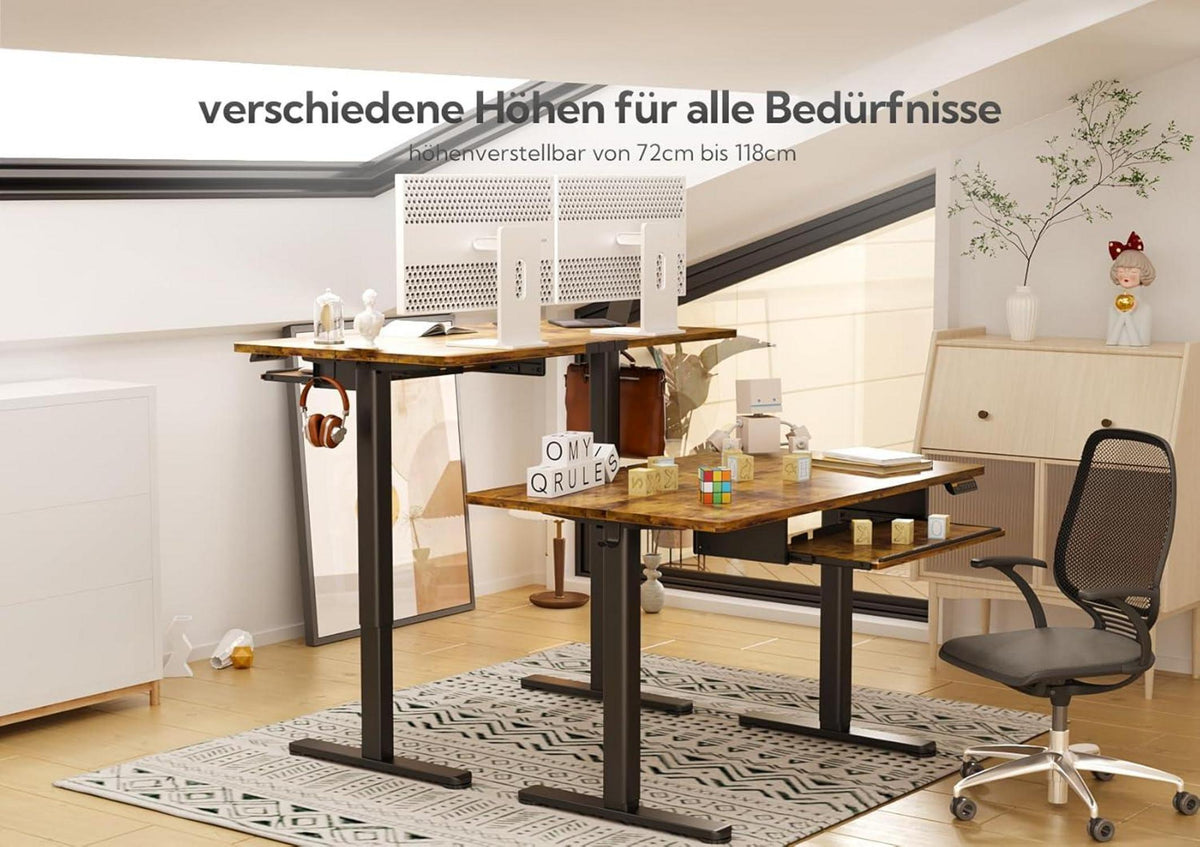 Höhenverstellbarer Schreibtisch Elektrisch mit Tastaturablage 120x60 cm Vintage Braun