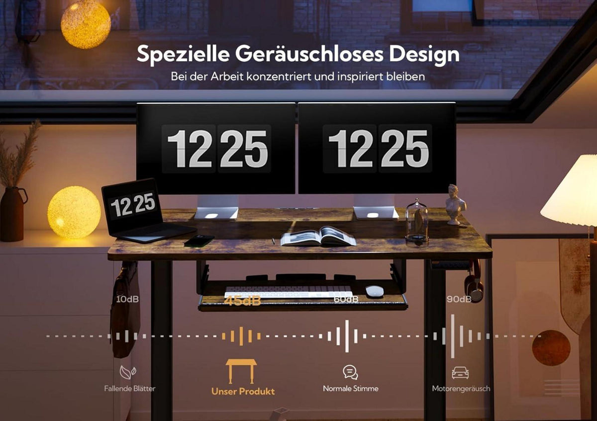 Höhenverstellbarer Schreibtisch Elektrisch 120 x 60 cm Vintage Braun