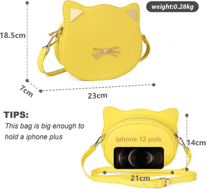 Süße Katze Kawaii Umhängetasche Gelb für Mädchen