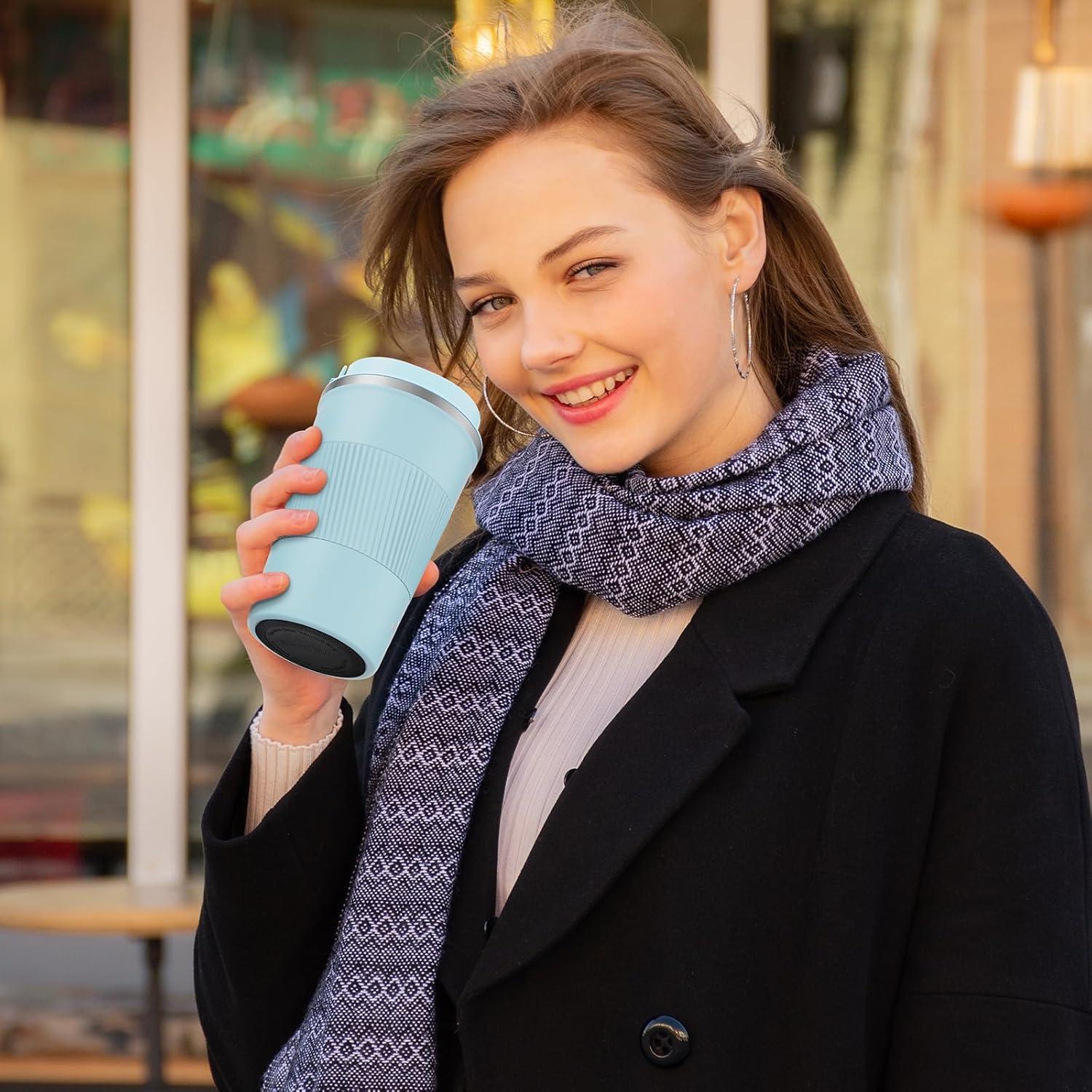 CS COSDDI Travel Mug Edelstahl Isolierbecher 13oz Vakuum Skyblue