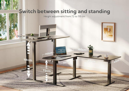 Höhenverstellbarer Eckschreibtisch 160x140cm Dual-Motor schwarz