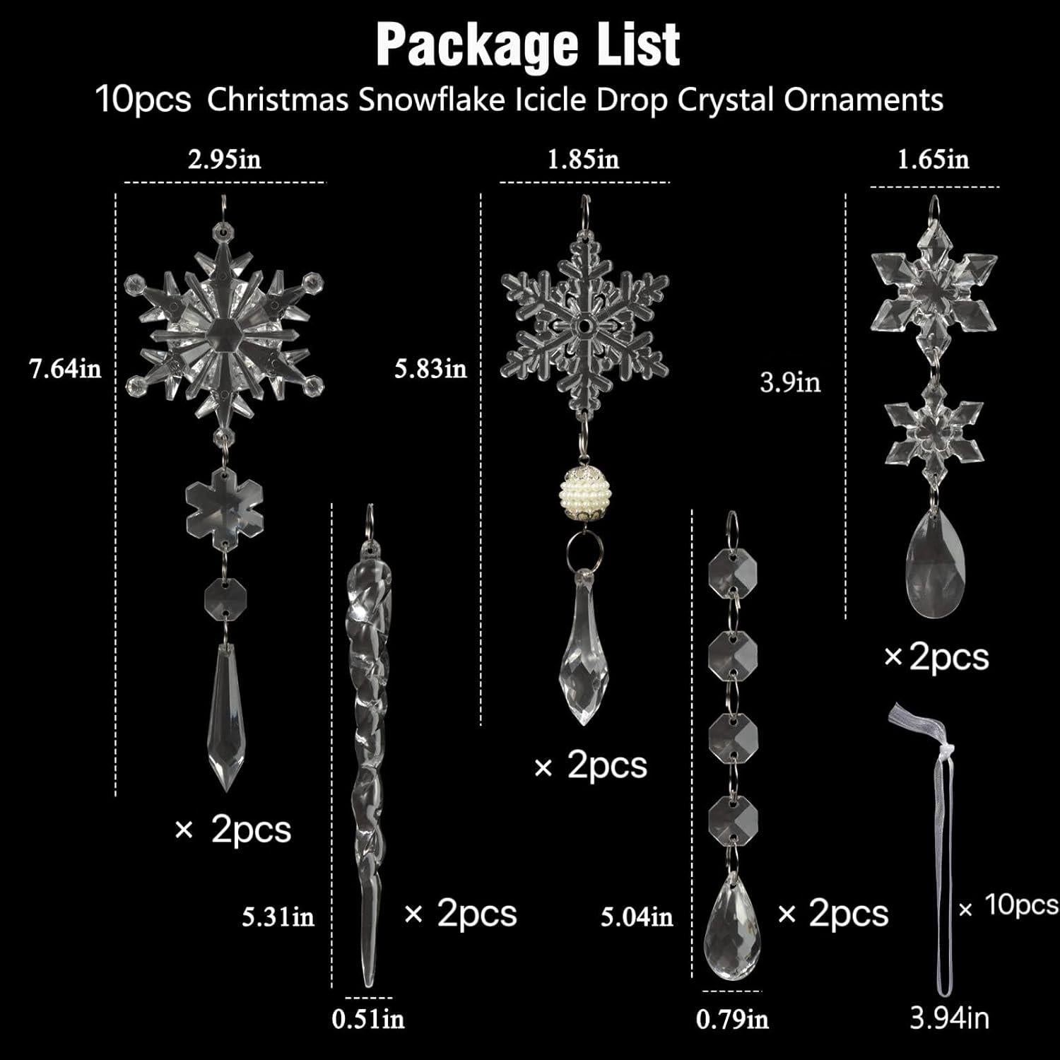 10er Set Kristall Schneeflocken Eiszapfen Weihnachtsbaum Deko