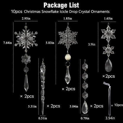 10er Set Kristall Schneeflocken Eiszapfen Weihnachtsbaum Deko