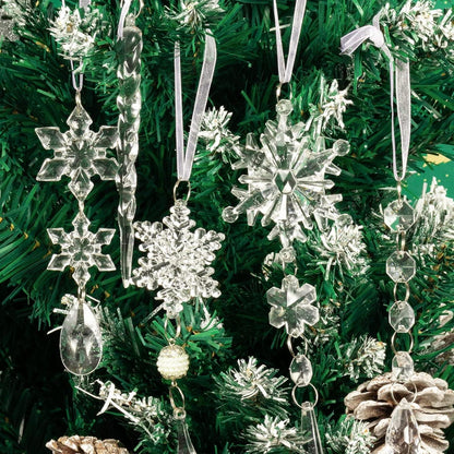 10er Set Schneeflocken Eiszapfen Weihnachtsbaum Deko Acryl Kristall