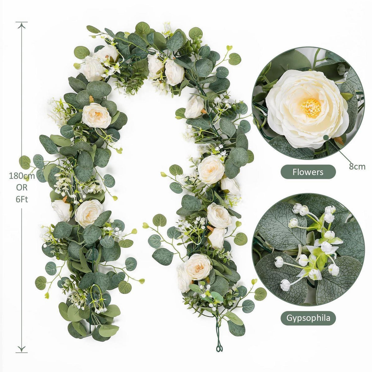 Weiße Eukalyptus Girlande Hochzeit Deko 180cm (4er Set)