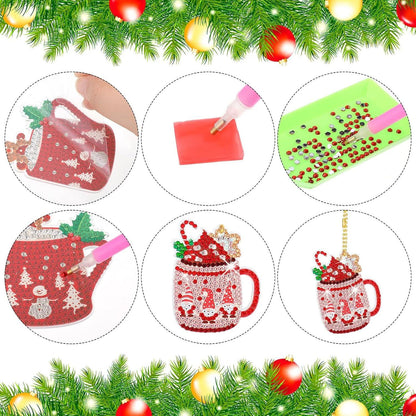 12er Set 5D Diamond Painting Weihnachts Schlüsselanhänger mit Kakao