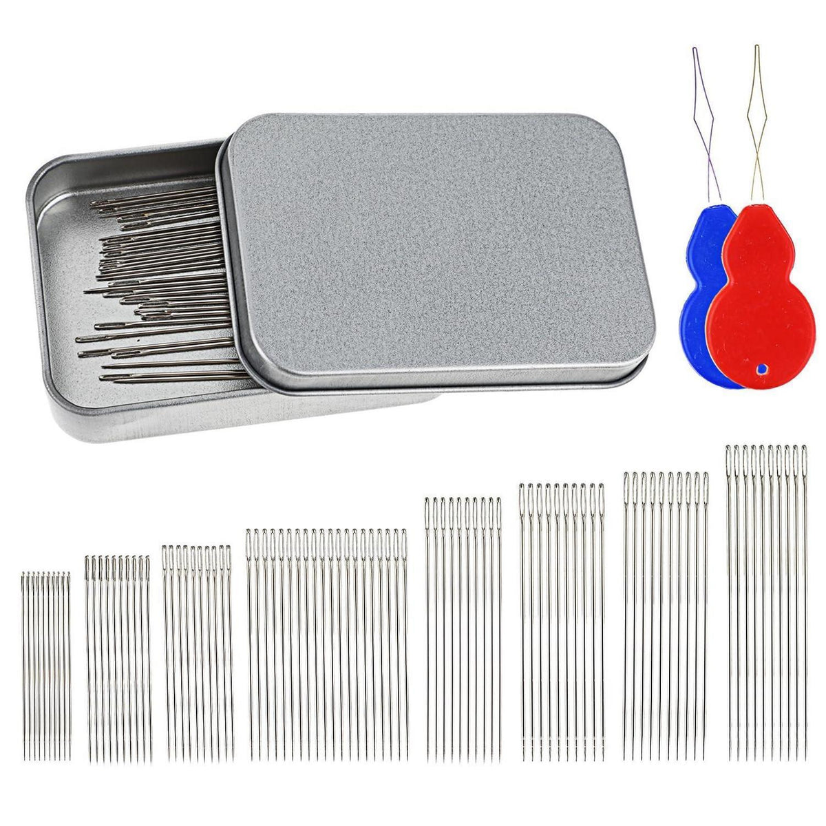 90 Nähnadeln mit großem Öhr – 8 Größen & Einfädler Set