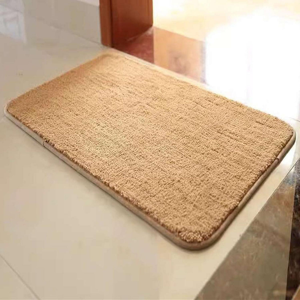 Rutschfester Badezimmerteppich flauschig 120x160 cm Khaki