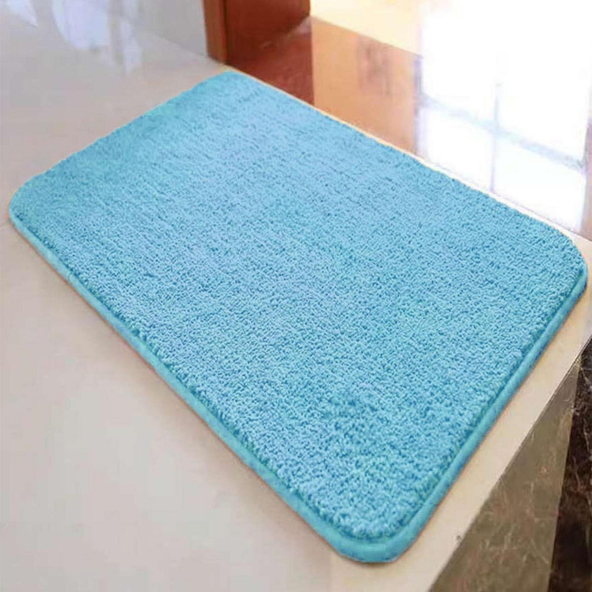 Rutschfester Badezimmerteppich flauschig Himmelblau 120x200 cm