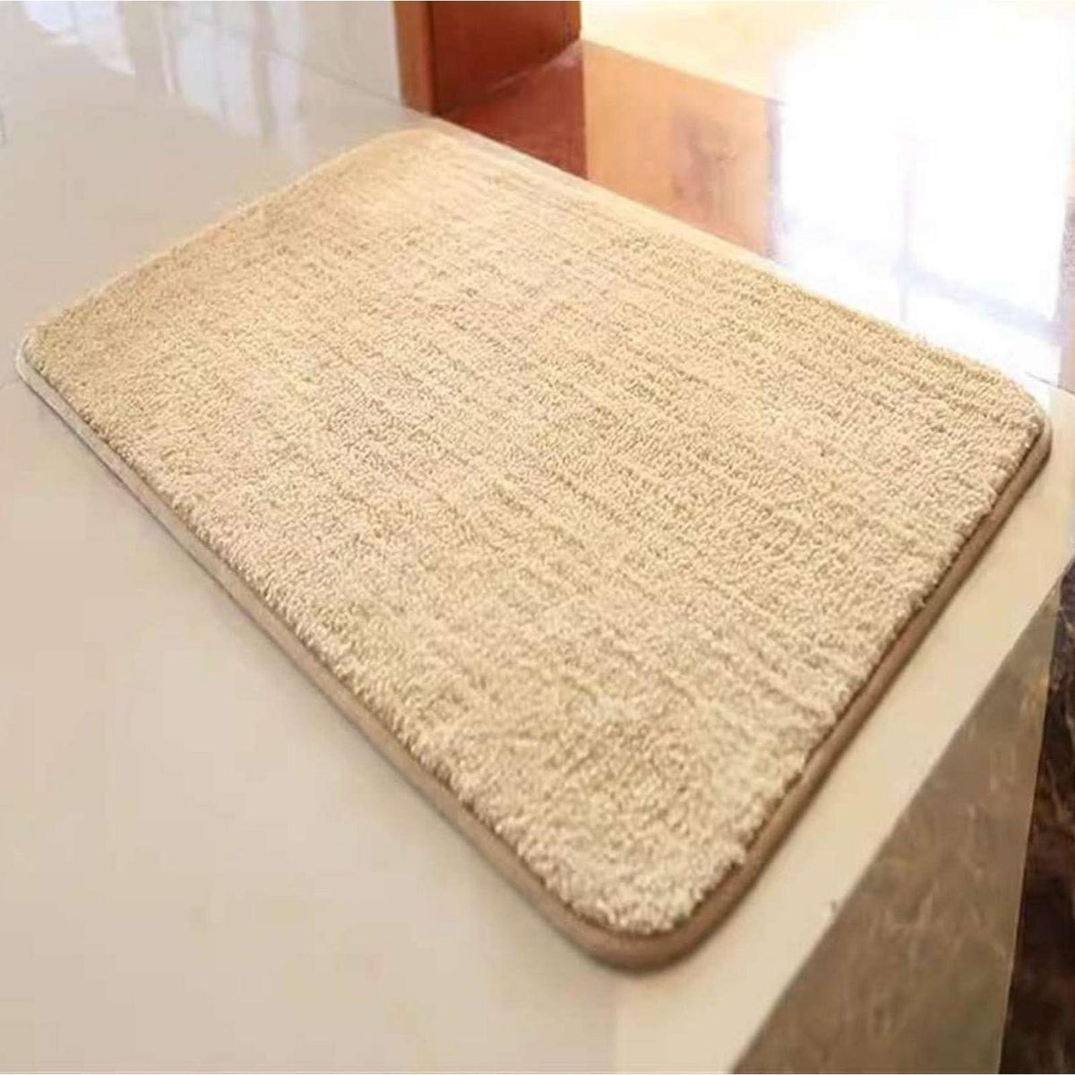 Rutschfester Badezimmerteppich flauschig, Beige 110x180 cm