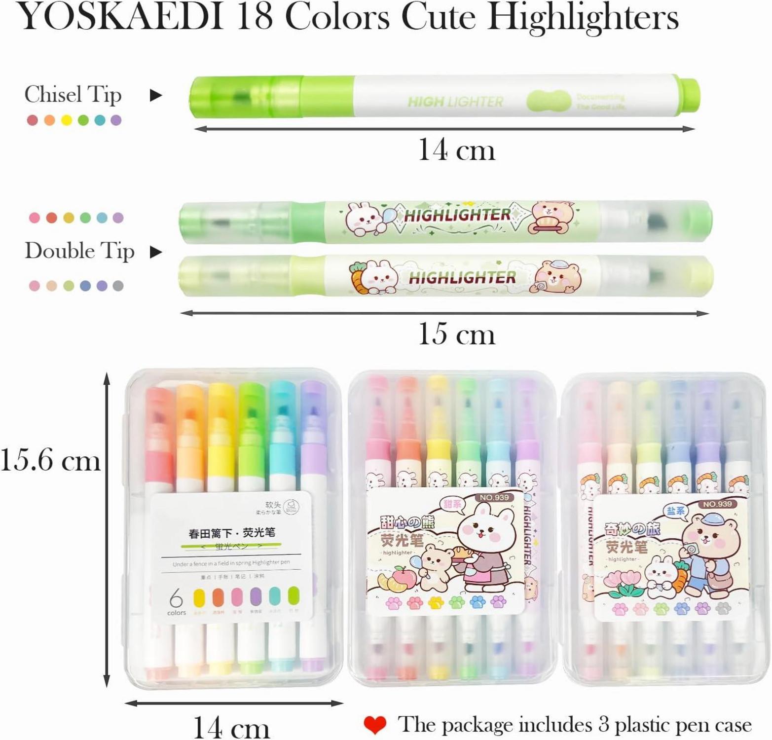 18 Pastell Textmarker Set mit Zwei Spitzen und Highlighter Pen