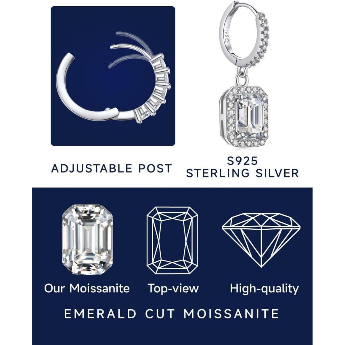 Creolen mit Moissanit Anhänger, 2 Karat Diamant, Silber 925, Romantisches Geschenk